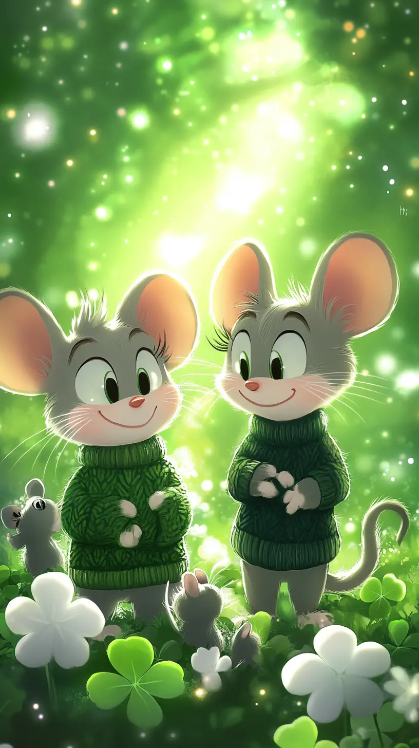 Tom And Jerry In Cozy Sweaters In A Clover Meadow