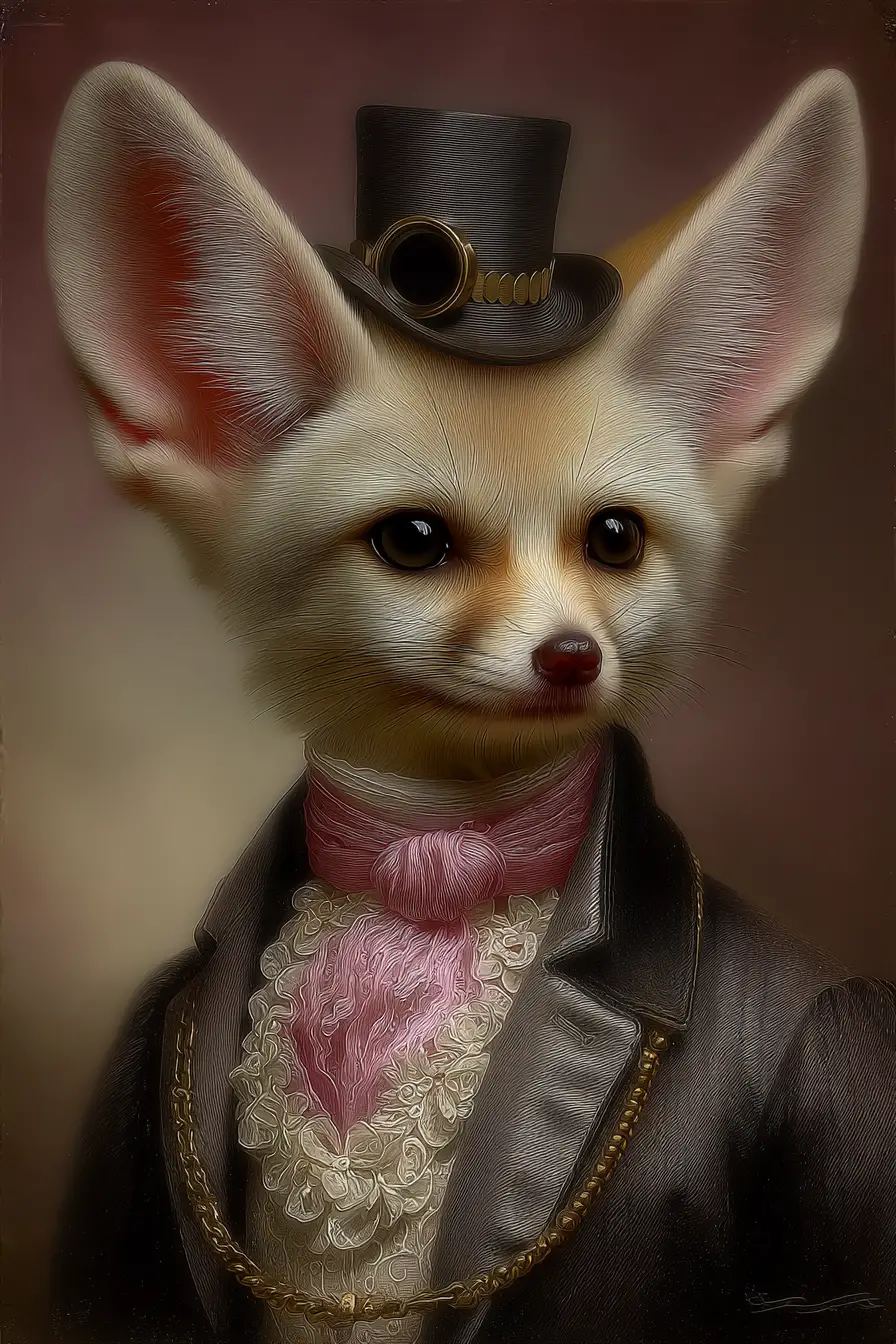 Aristocratic fennec fox in elaborate 18th century costume