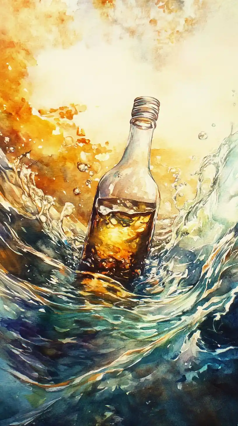 漂浮在陽光照耀海面上的漂流瓶訊息