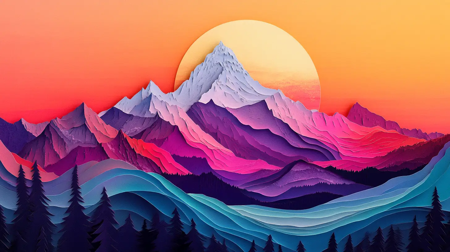 Mountain And Ocean Double Exposure At Vivid Sunset