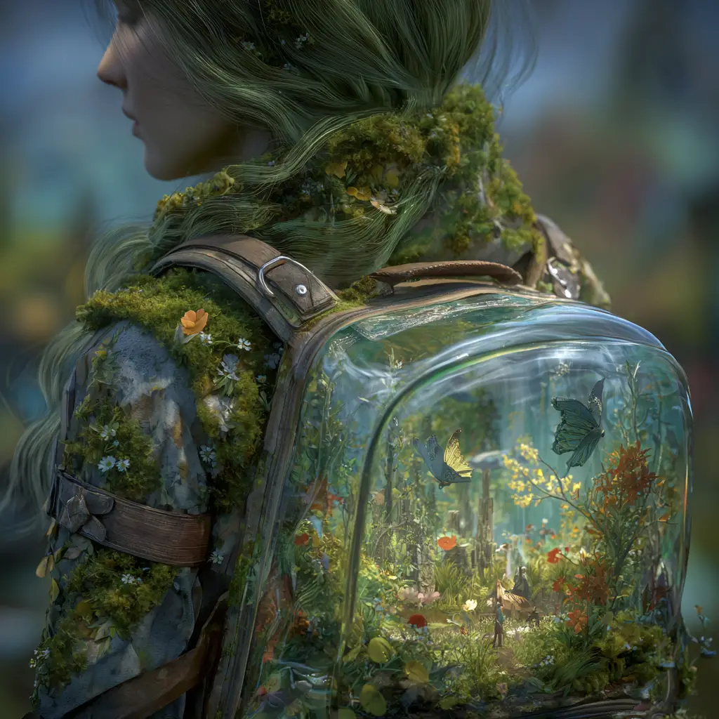 Woman With Moss Hair Facing A Post Apocalyptic World