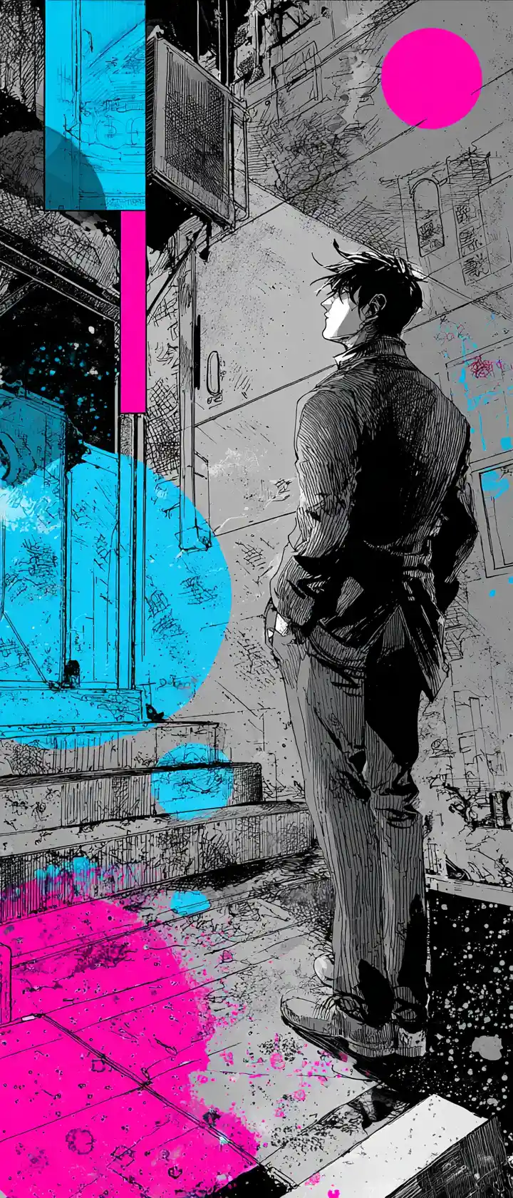 Neo noir cyberpunk scrapbooking illustration with neon ink colors