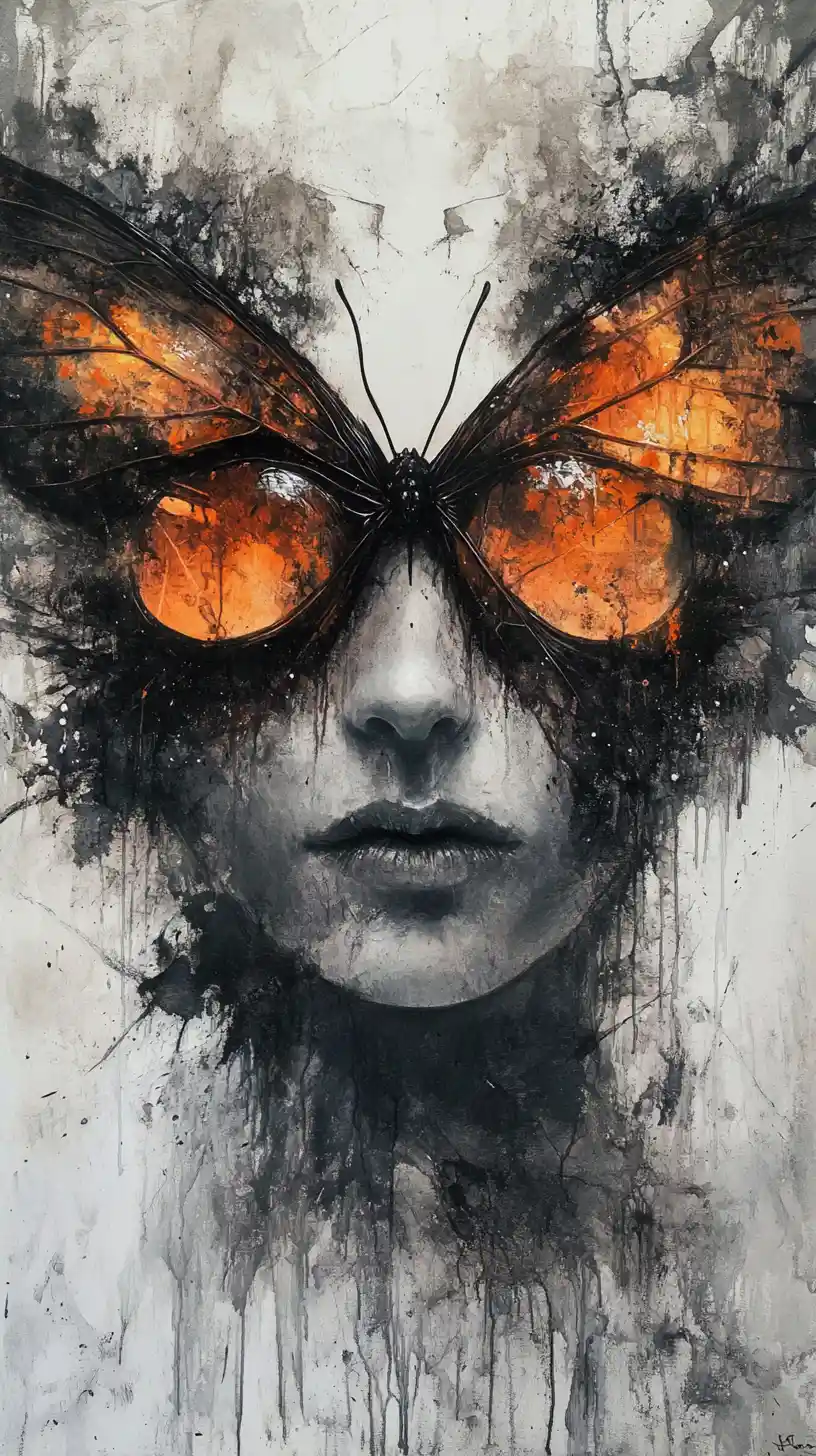 Surreal mixed media close up of a vibrant butterfly