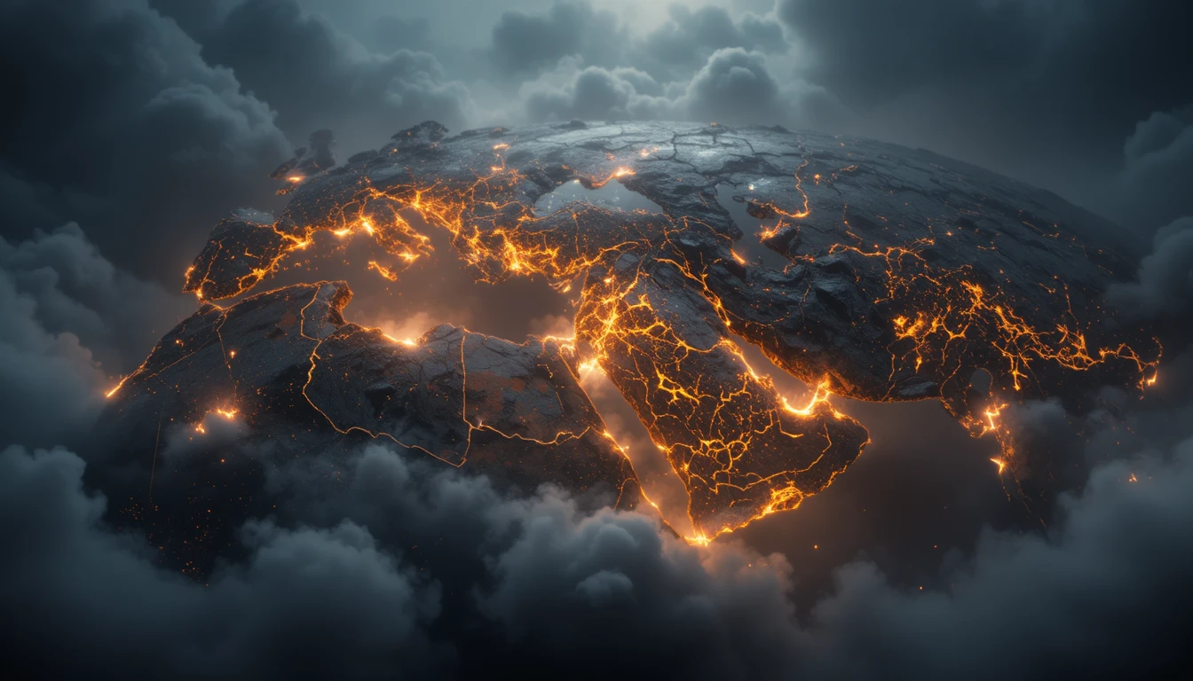 Glowing Middle East tectonic plates forming a regional puzzle