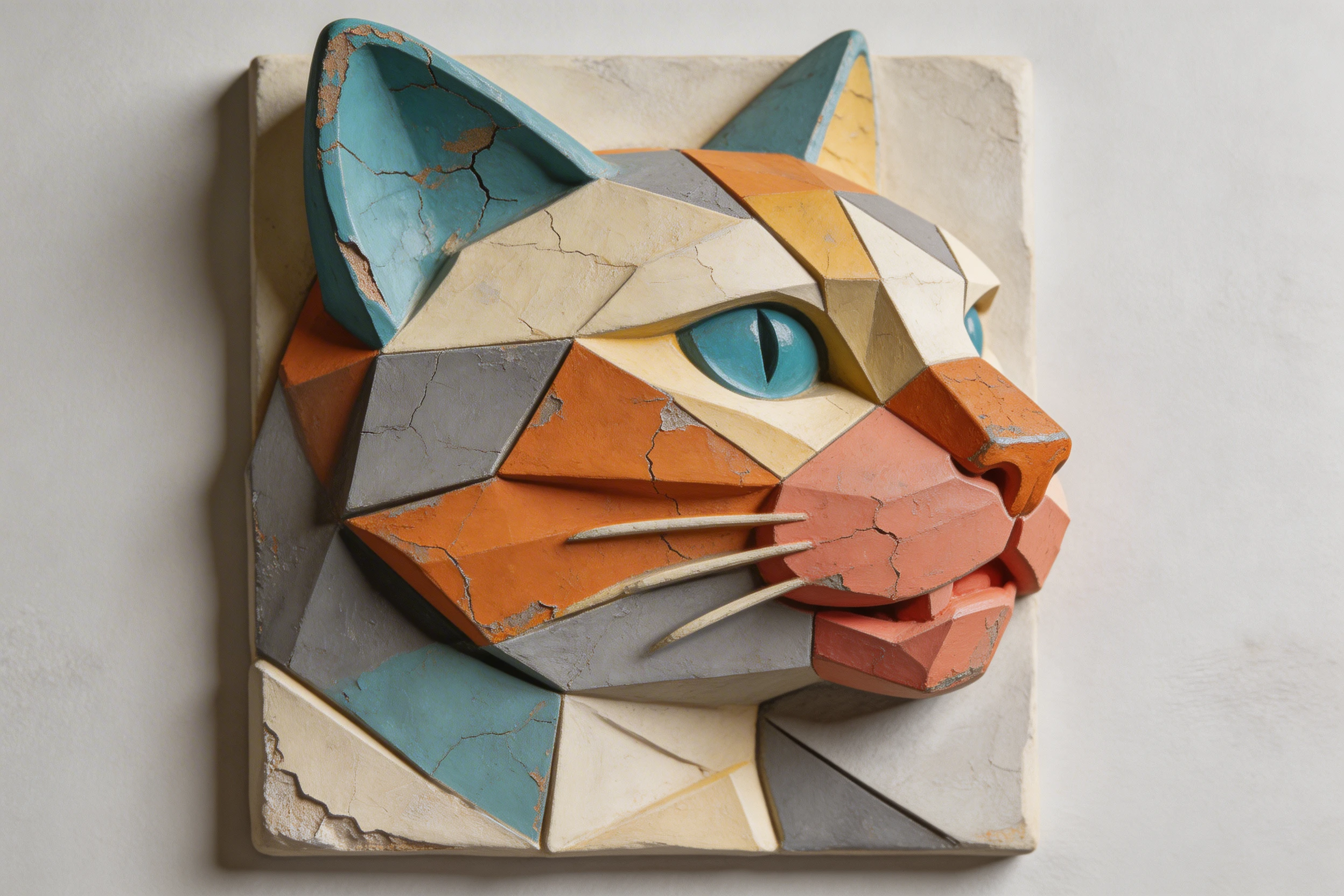 Abstract geometric 3d portrait of a fluffy cat face