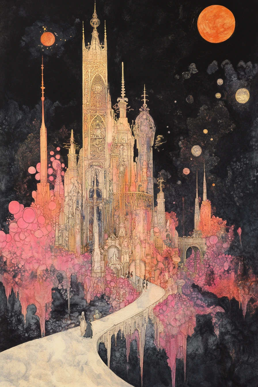 Adventurers Approach A Tower Drawn By A Mysterious Force