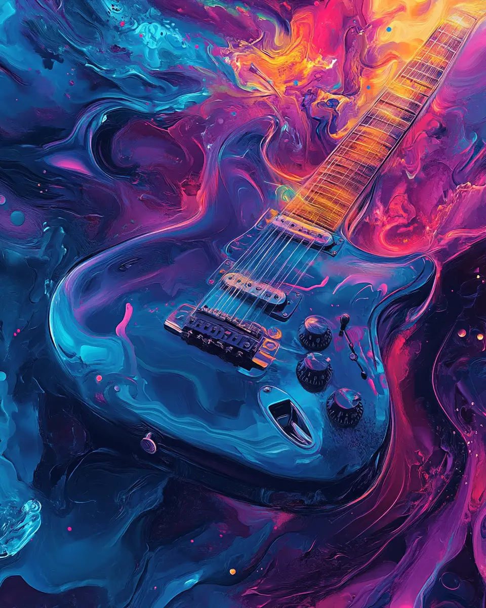 Abstract digital illustration of exhilarating guitar sound