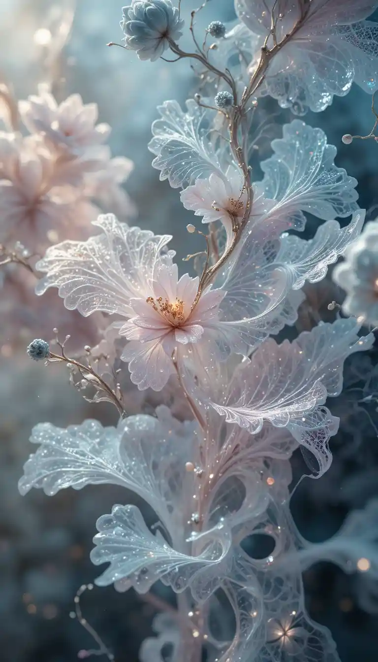 Delicate pastel interior decor with abstract botanical motifs