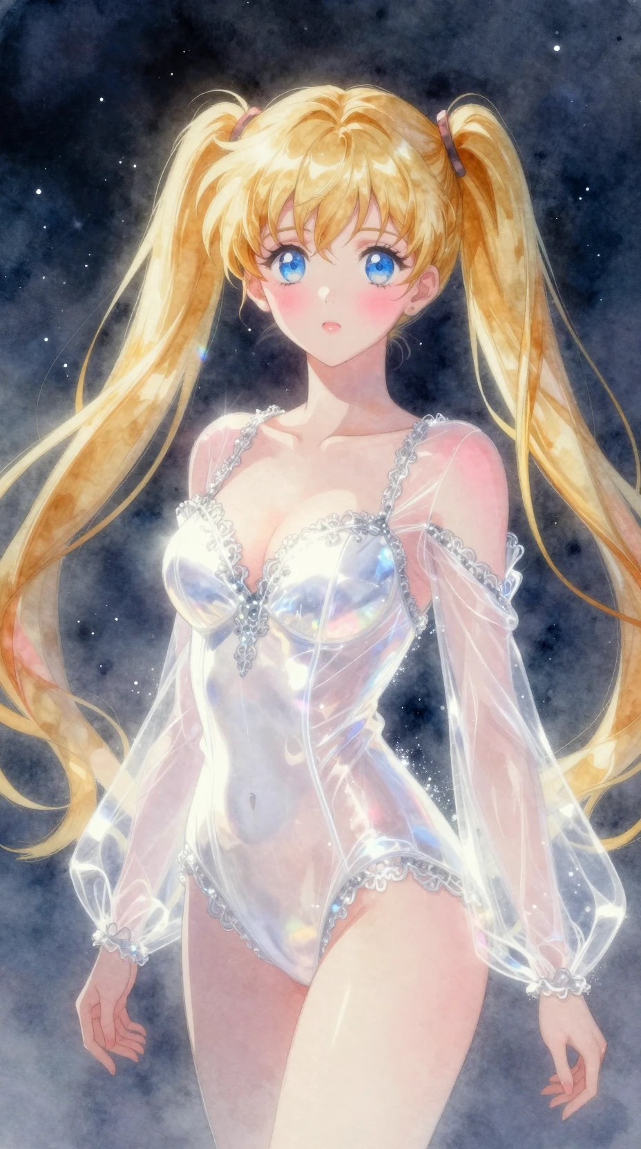 Delicado retrato en acuarela de una chica de anime en blanco resplandeciente