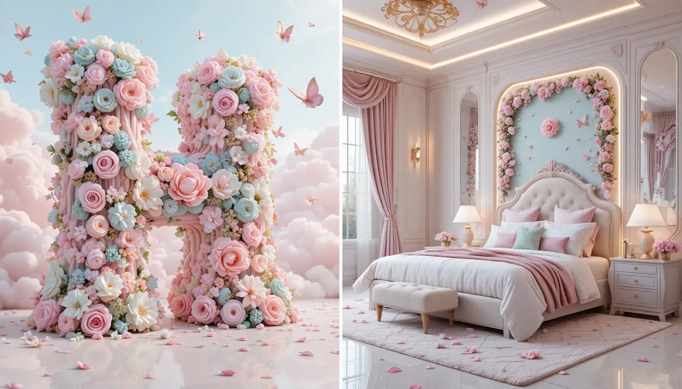 Lettera H 3D Pastello con Design Floreale Candy Dream