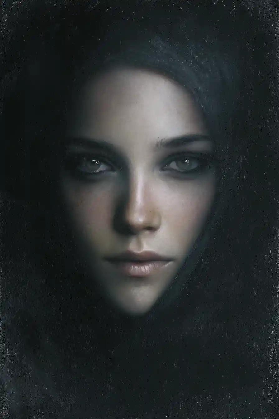 Dark fantasy portrait of a skull emerging from shadow