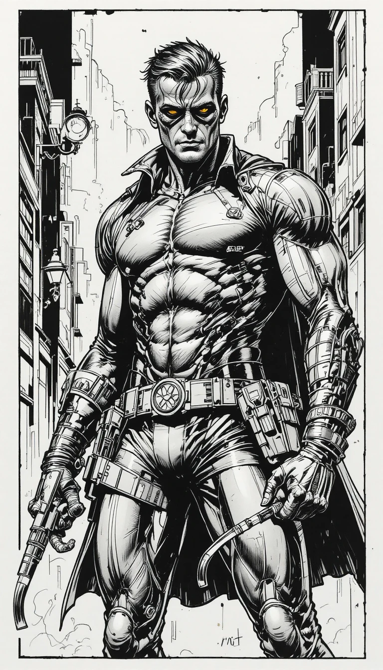 Illustration de super-héros justicier de rue masculin au style comics des années 90