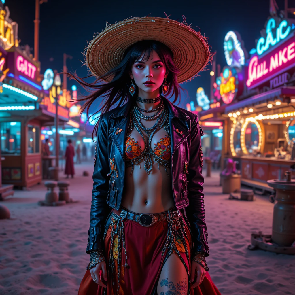 霓虹鎖鏈中的女戰士與超現實沙漠嘉年華