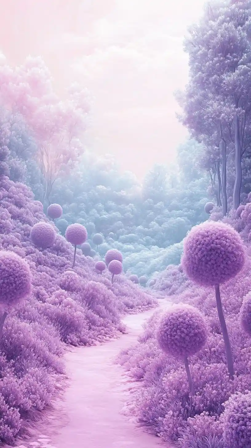 Surreal Purple Orb Trees In A Dreamlike Candy Landscape