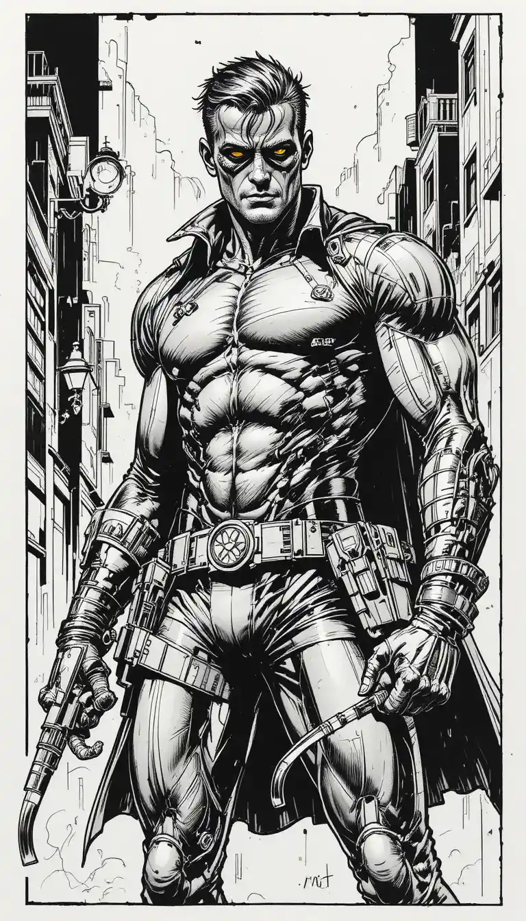 Nineties comic style male street vigilante superhero illustration