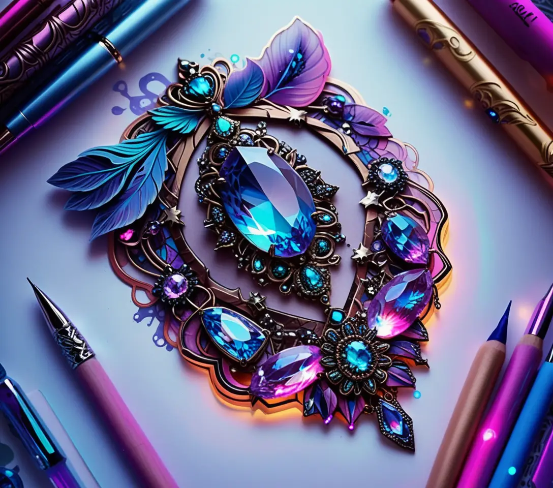 Mystical Gemstone Jewelry Illustration With Neon Crystal Clusters