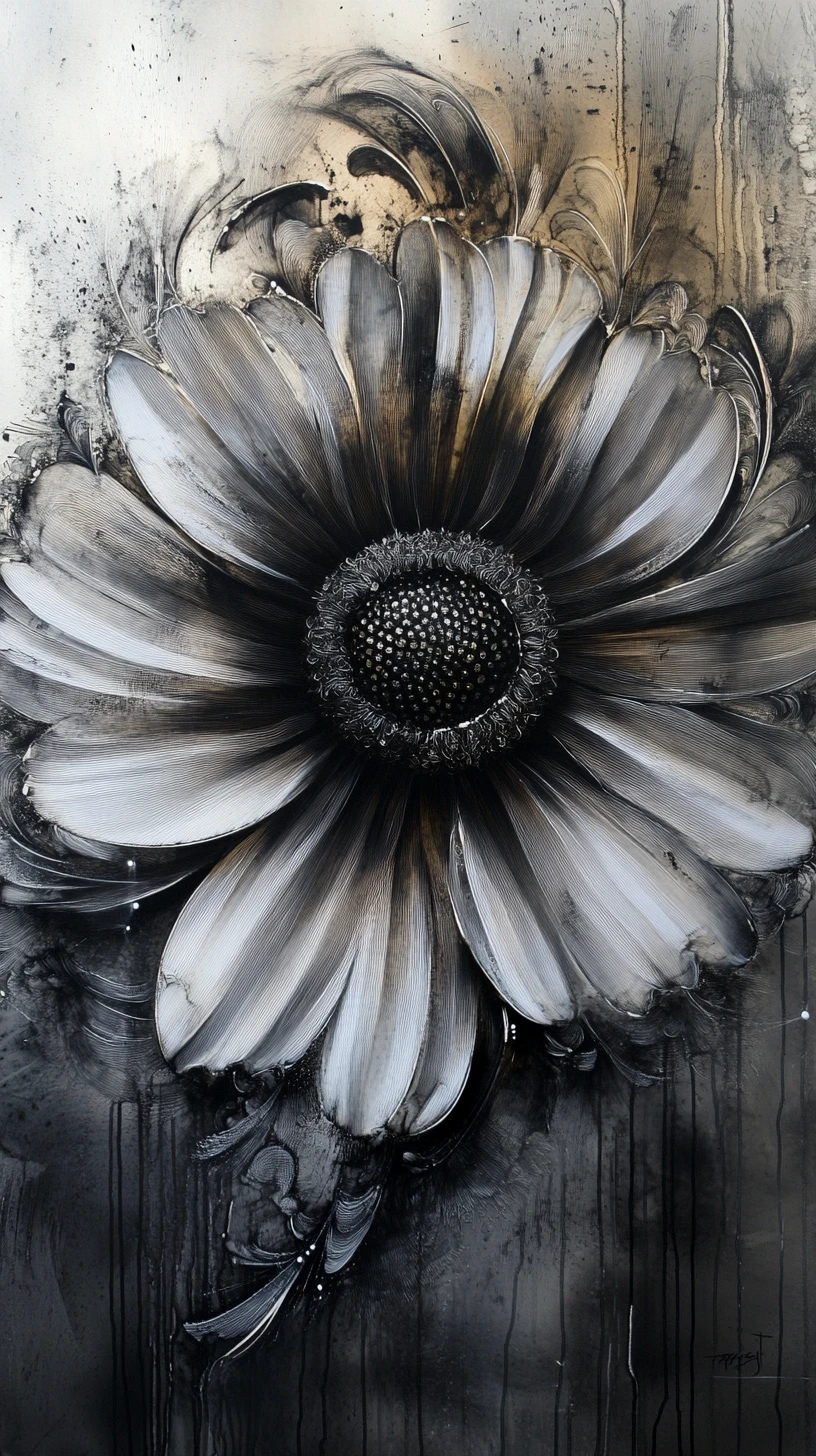 Surreal mixed media painting of a large daisy flower