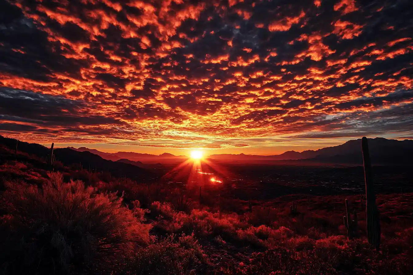 Burning Arizona desert sky filled with intense romantic energy