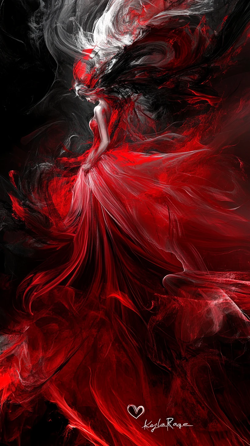 Silueta femenina abstracta en rojo que brilla en un contraste audaz