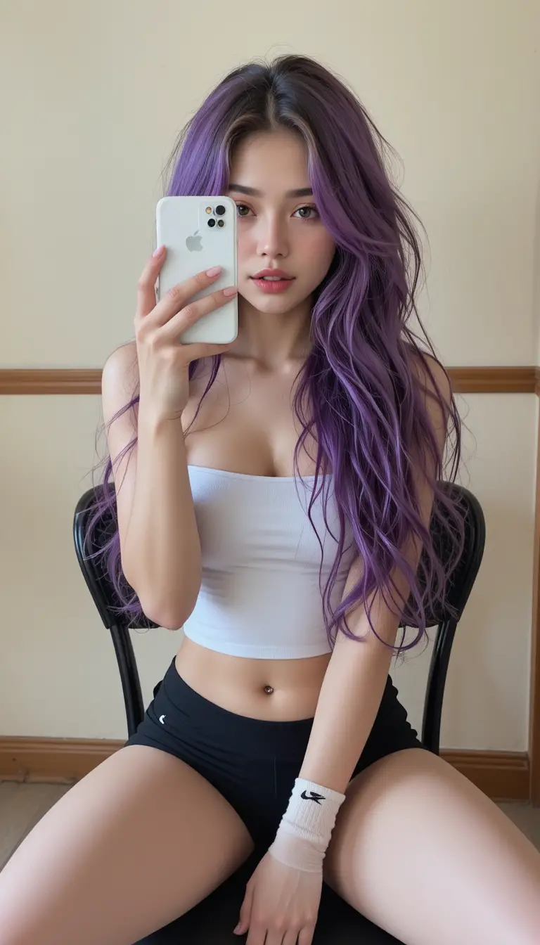 Joven tomando una selfie en el espejo con atuendo casual