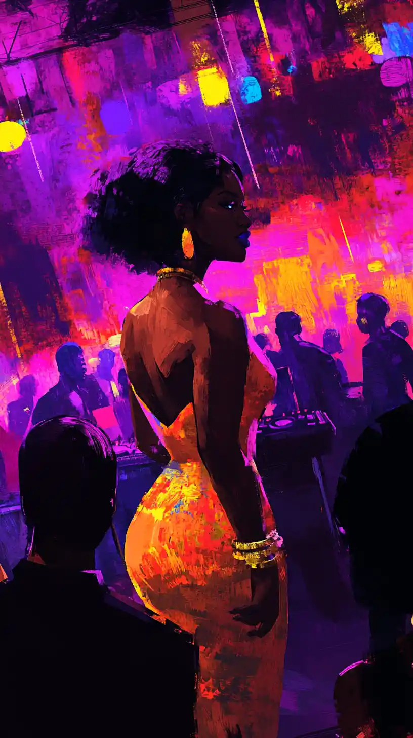 Confident woman at the edge of a crowded nightclub floor
