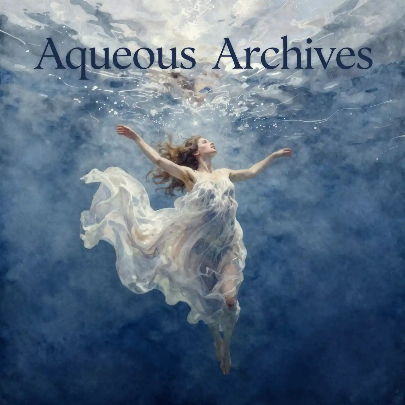 Young woman descending beneath a shimmering watery ceiling