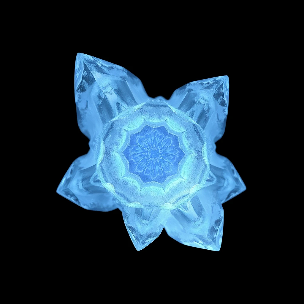 Cristallo alieno luminoso su sfondo da studio nero assoluto