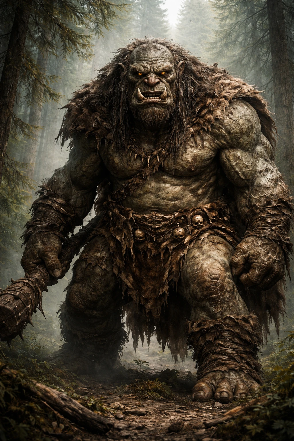 Troll gigantesco di forza bruta in una foresta selvaggia