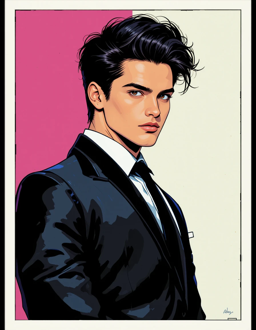 Confident young man in black suit digital portrait