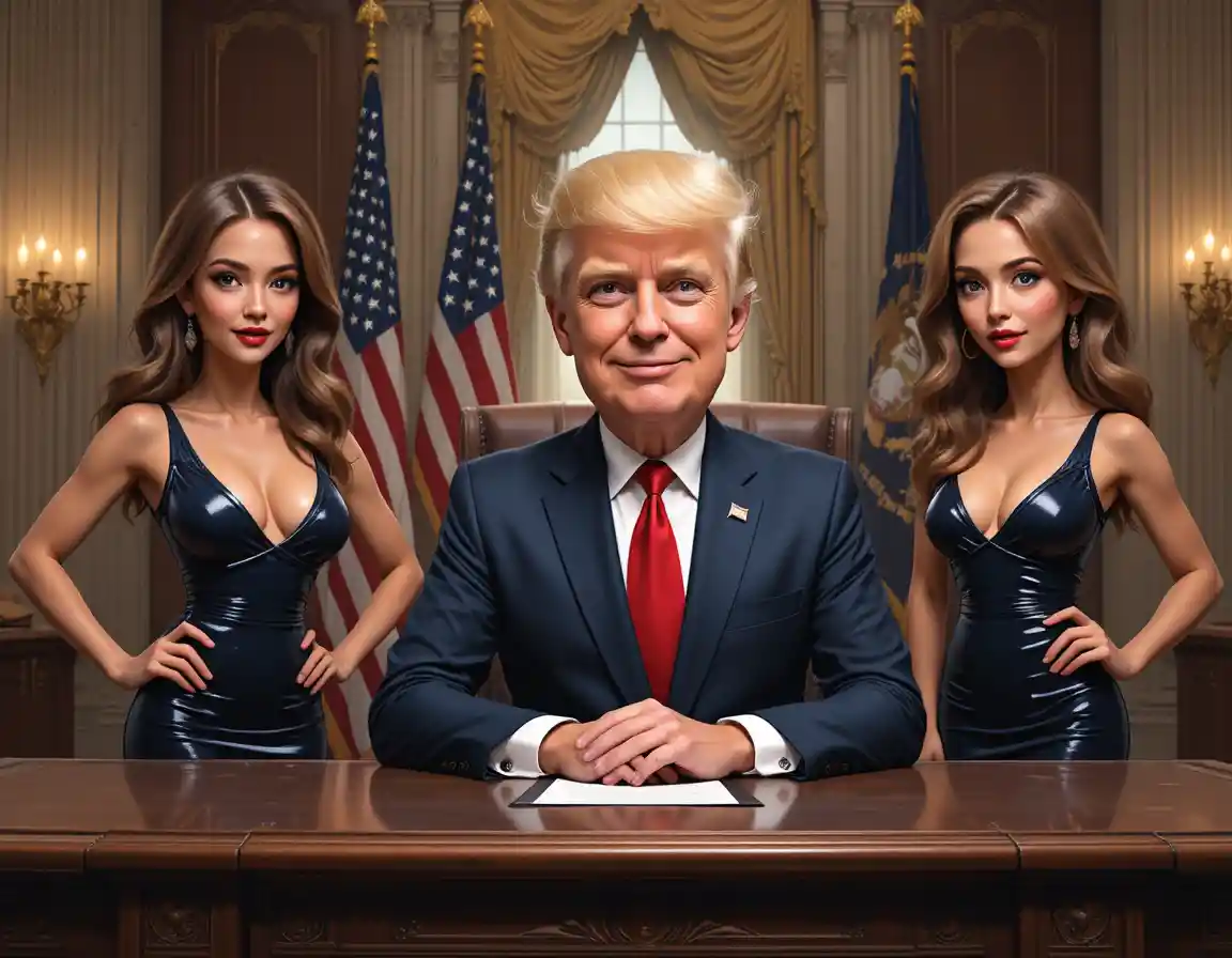 Leader sicuro di sé alla scrivania con due donne glamour