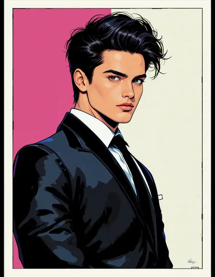 Confident young man in black suit digital portrait