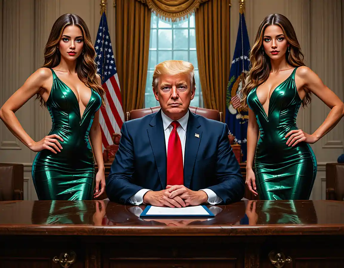 Leader sicuro di sé alla scrivania affiancato da due donne glamour