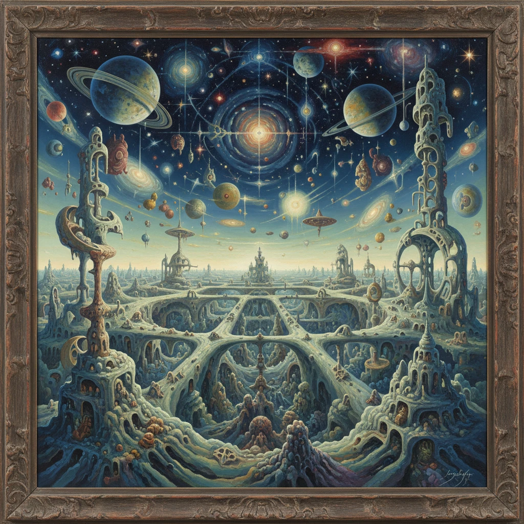 Surreale kosmische Landschaft grenzenloser, wogender, leuchtender Weiten