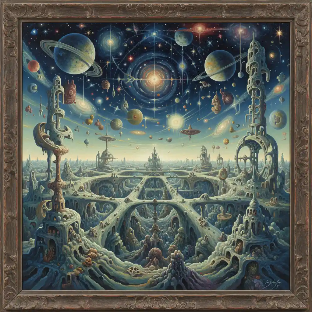 Surreale kosmische Landschaft grenzenloser, wogender, leuchtender Weiten