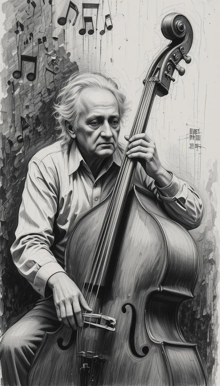 Contrabbassista anziano perso in una musica soul profonda