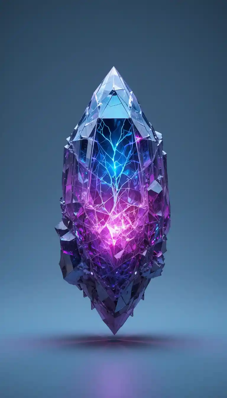 Alien xenocrystal with glowing core floating in deep space