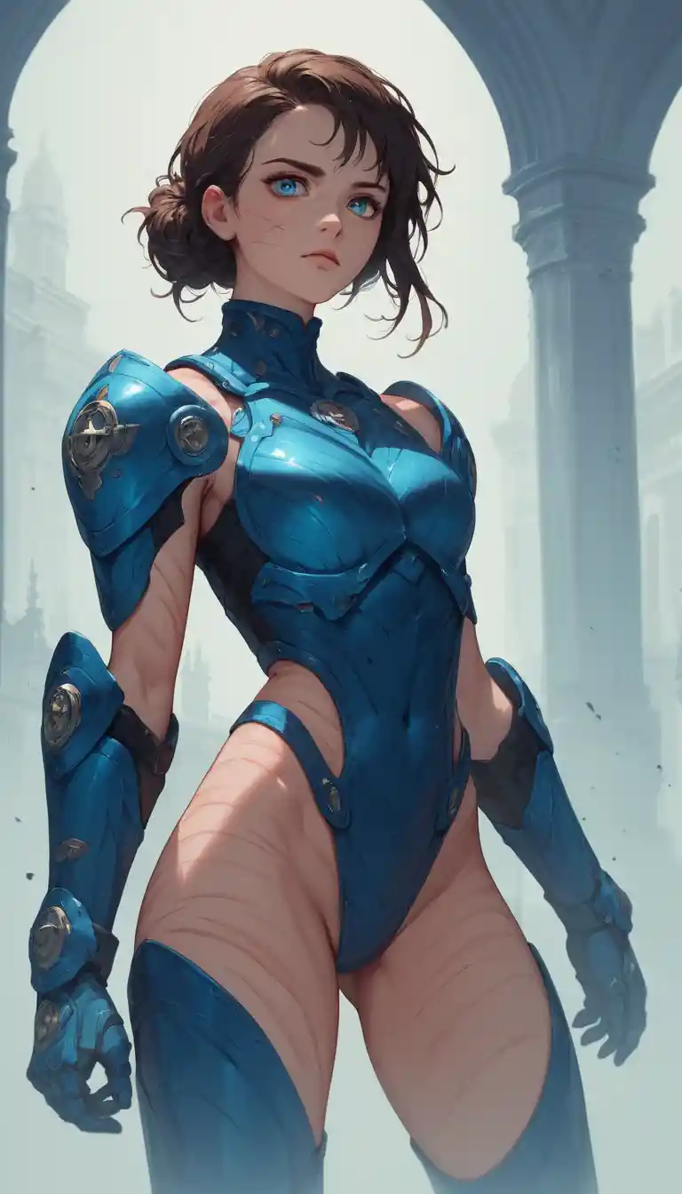 Heroína de anime segura de sí misma en una escena pública urbana