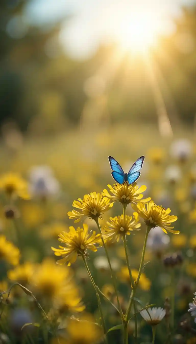 Yellow wildflowers in bright sunlight macro meadow scene
