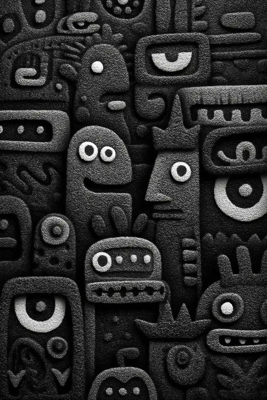 Opalescent zentangle drawing on pure black background wallpaper