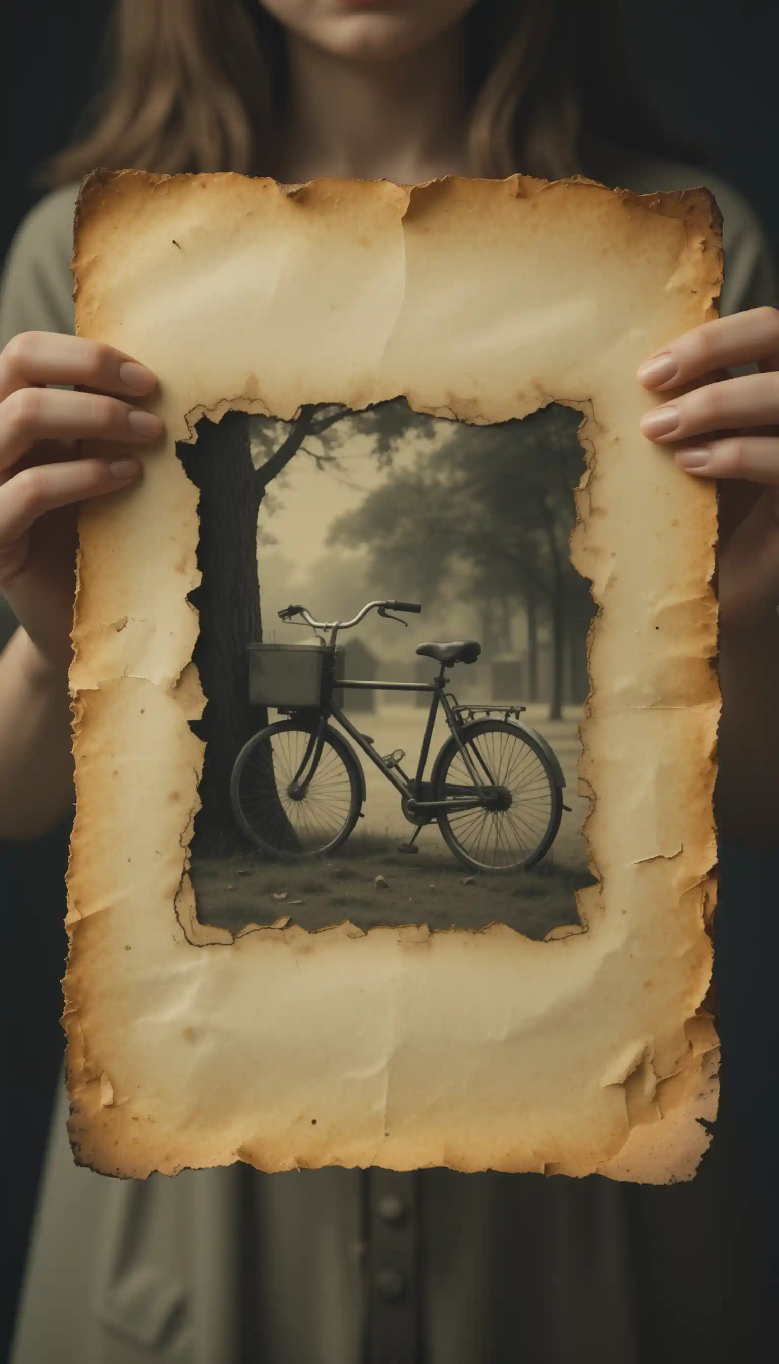 Vintage paper holding a moving memory of a bicycle