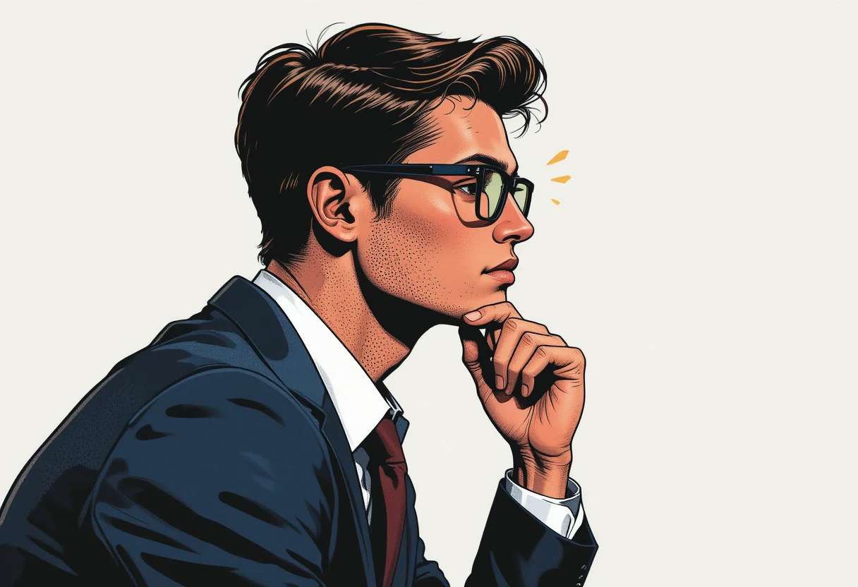대담한 디지털 일러스트로 그린 사색적인 청년 초상