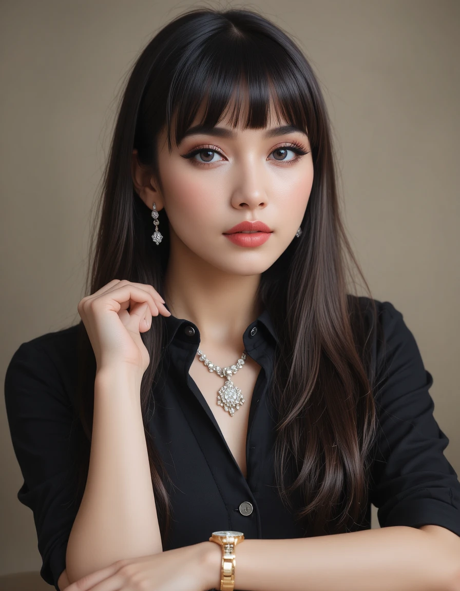 Glamorous woman with blue eyes and diamond jewelry portrait