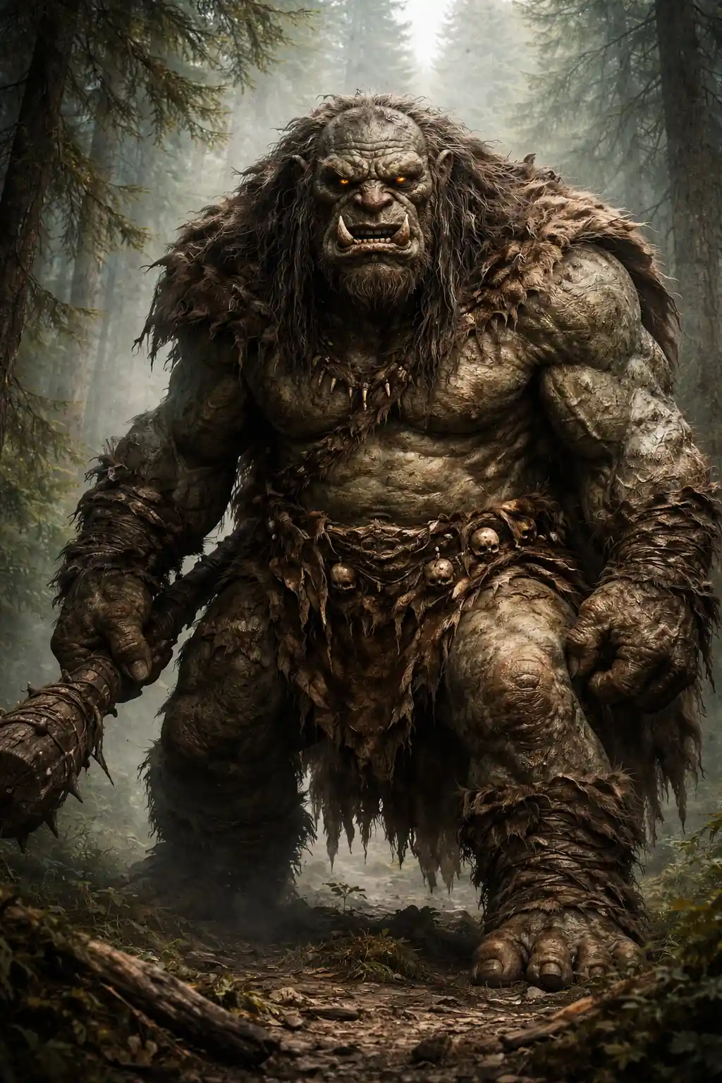 Gigantic troll of brute strength in a wild forest
