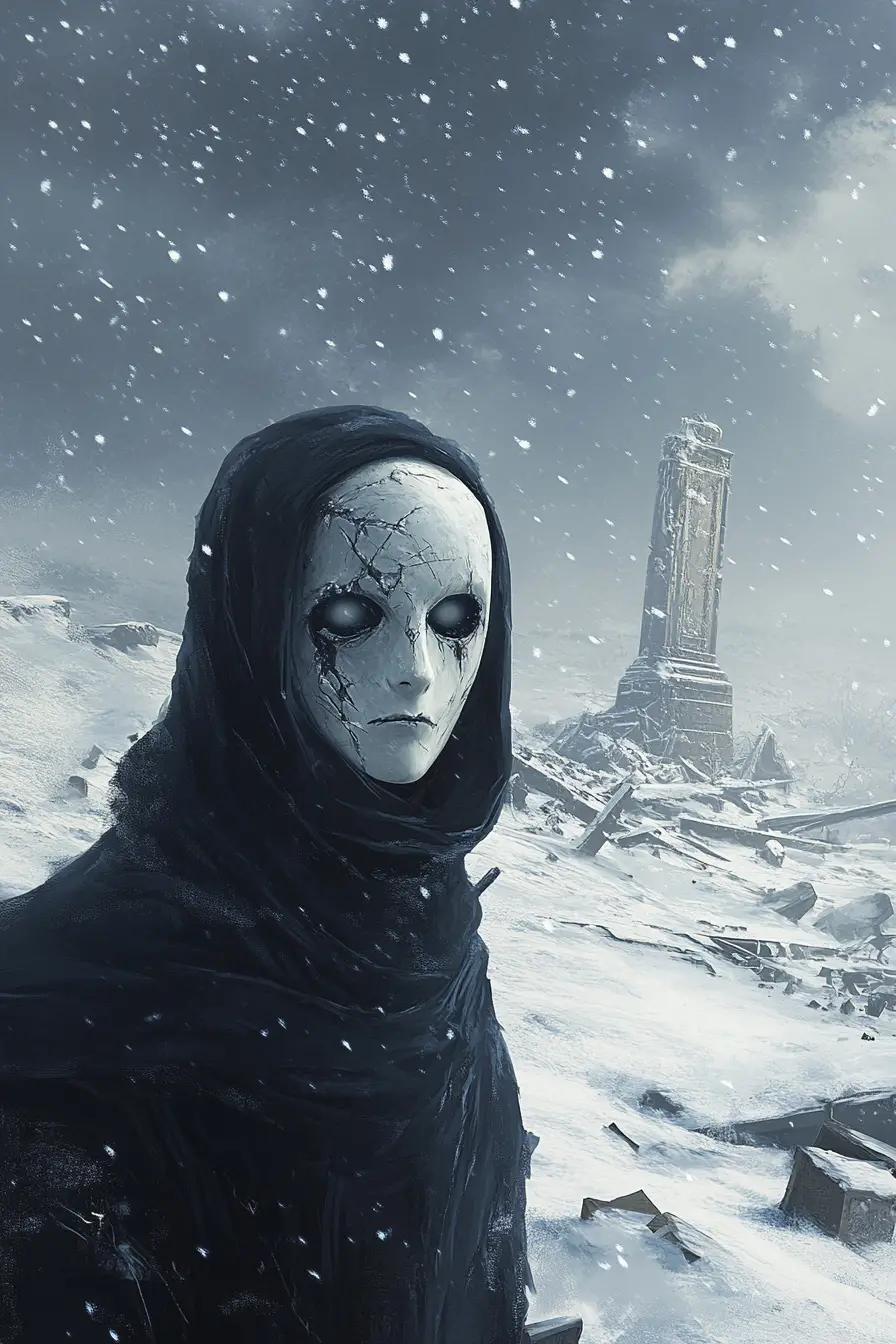 Solitary figure in a desolate winter landscape