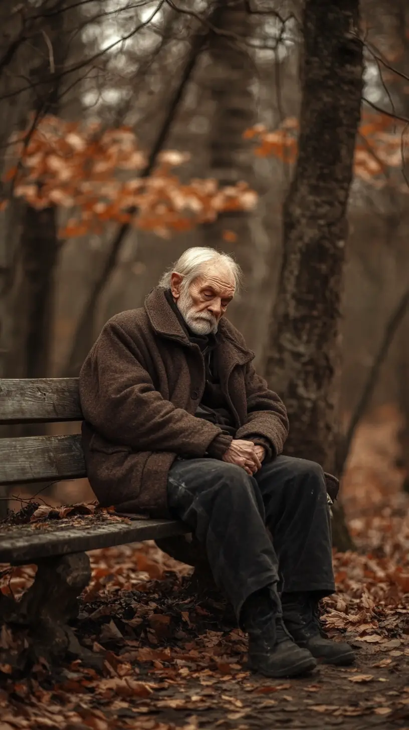 Old man resting alone on a forgotten park bench