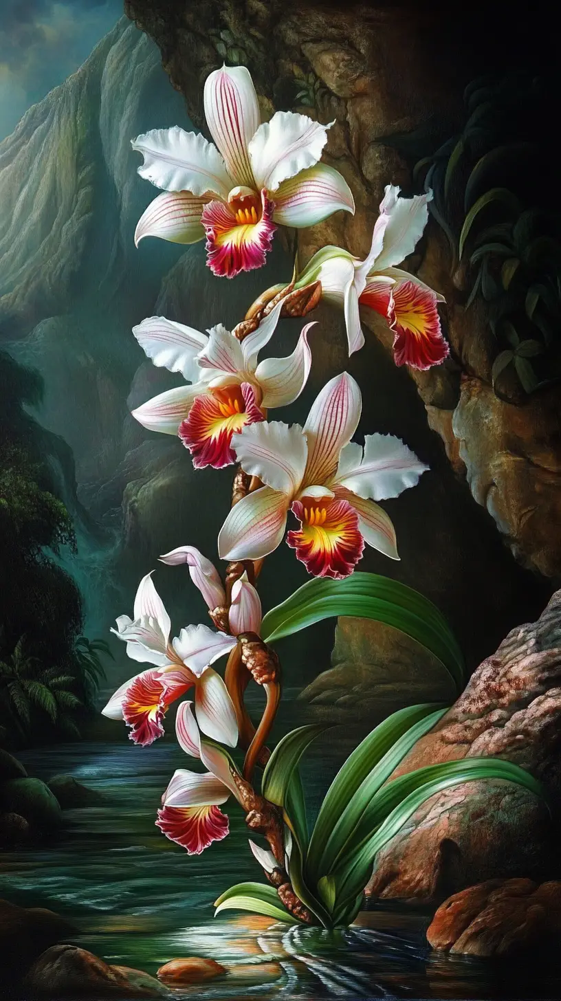 Surreal illusion of an orchid in a deceptive scene