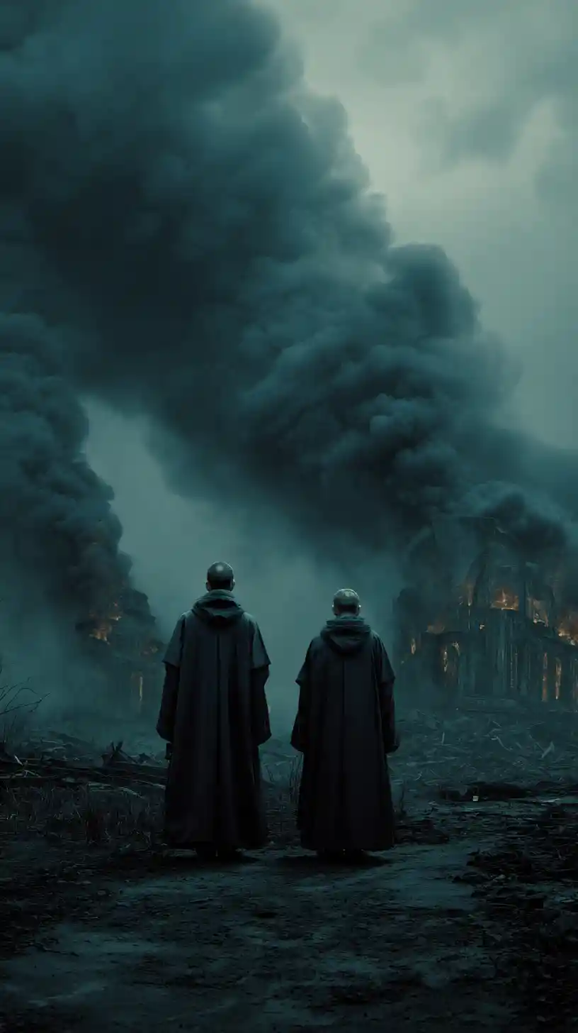 Dark futuristic high priestesses gathered in solemn formation
