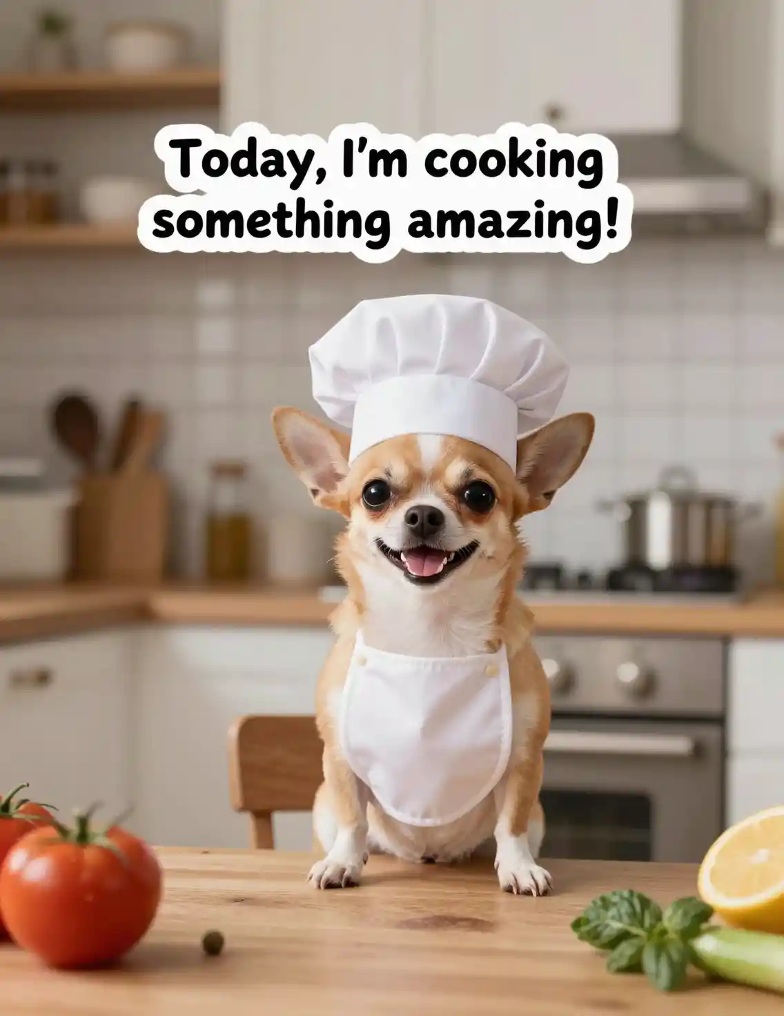 Cheerful Chihuahua Chef Dressing In A Cozy Kitchen