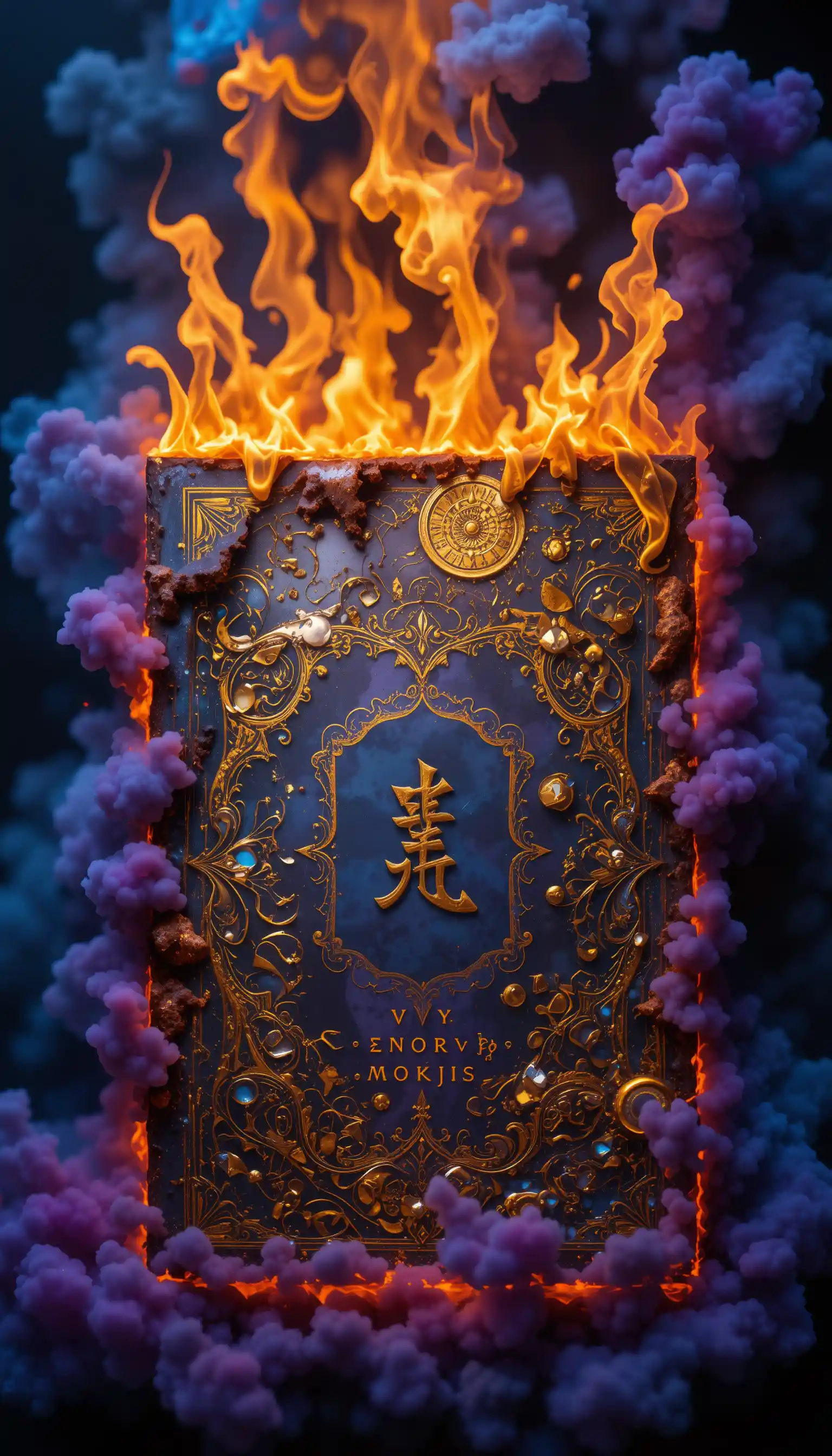 Burning a4 paper transformed by golden liquid flames