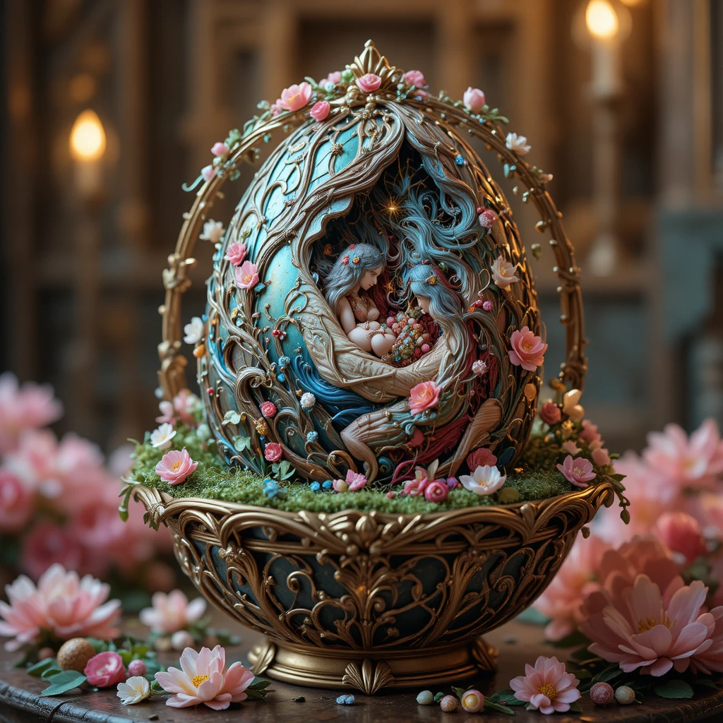 Surreal Easter Egg In Ornate Baroque Fantasy Basket